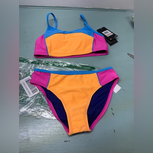Under Armour Girls size 12 Bikini in Blue, Pink, and Orange - Picture 1 of 4